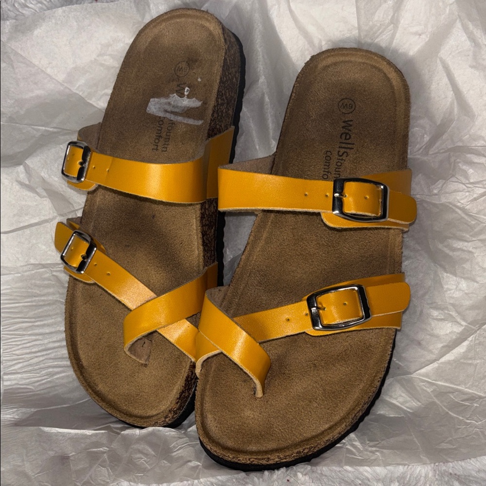 Yellow Double Strap Buckle Sandals
